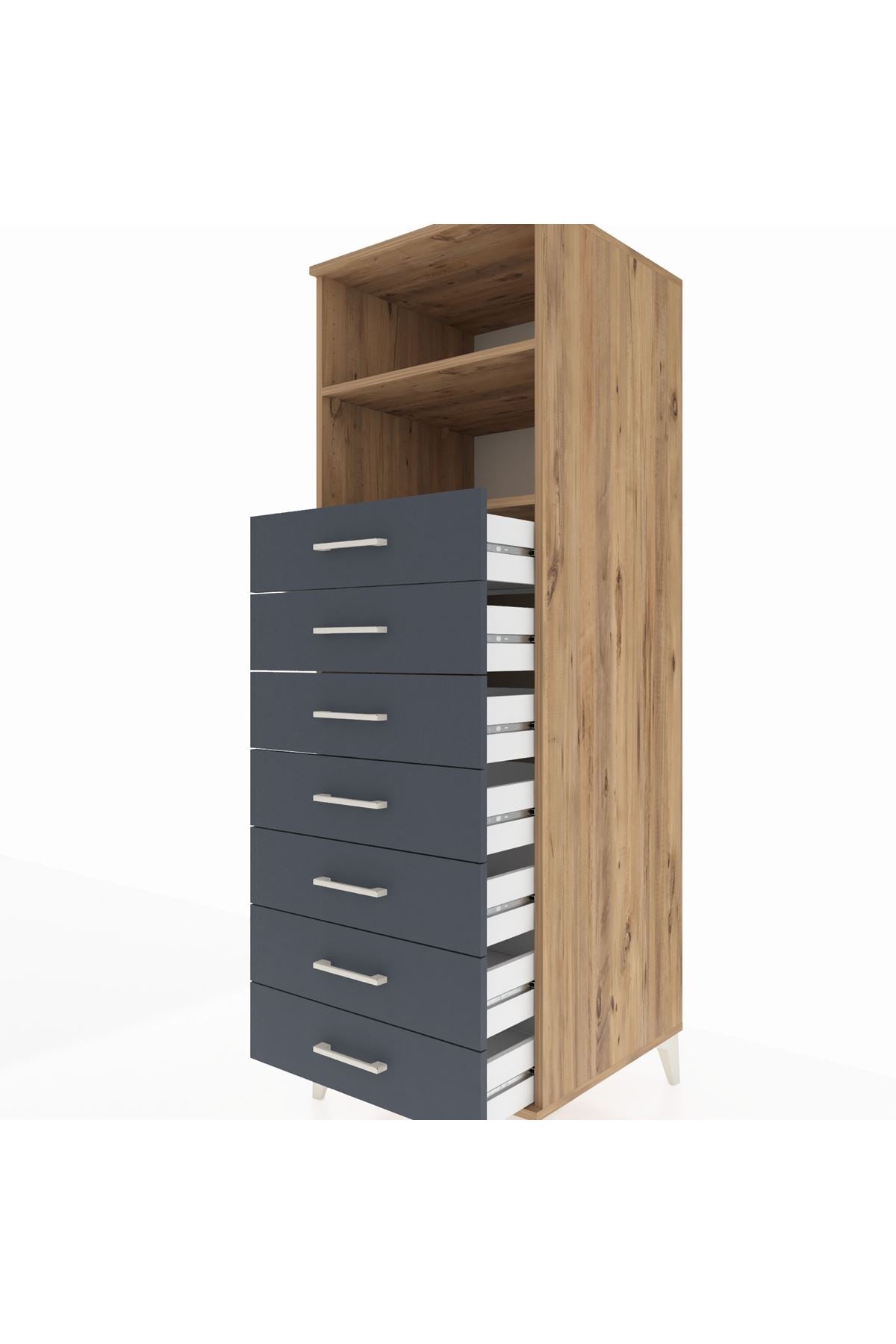 Kronos Dolap 2 Raflı 7 Çekmeceli 60x59x182 Çam-Antrasit