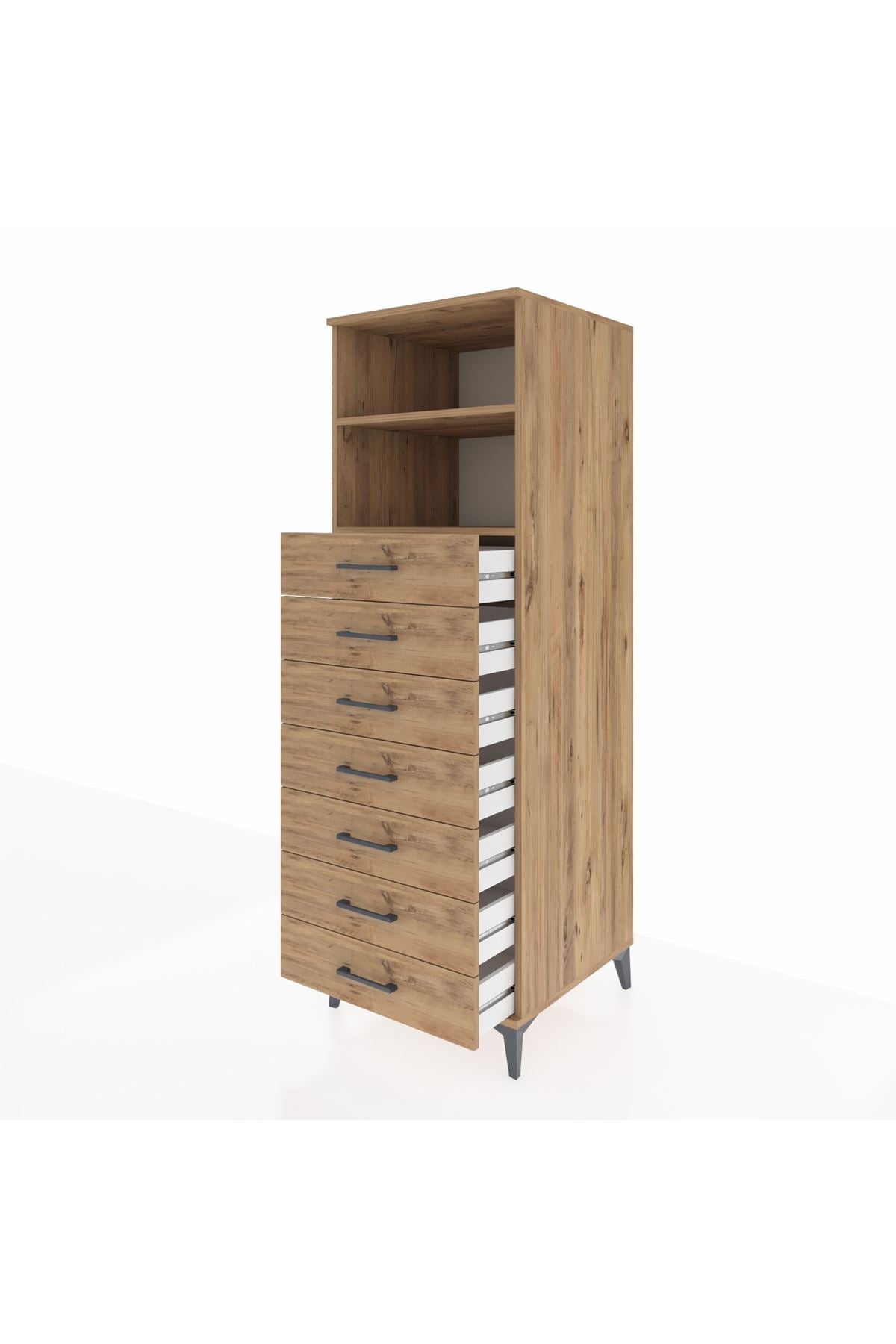 Kronos Dolap 2 Raflı 7 Çekmeceli 60x59x182 Çam-Çam