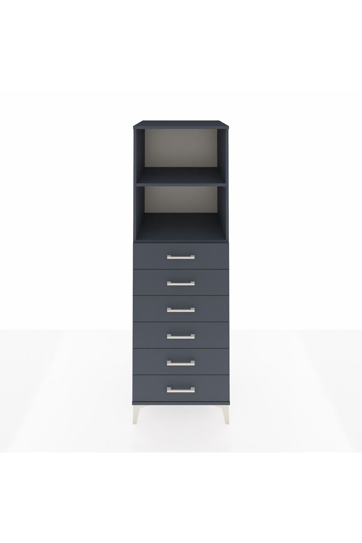 Kronos Dolap 2 Raflı 6 Çekmeceli 60x59x182 Antrasit-Antrasit