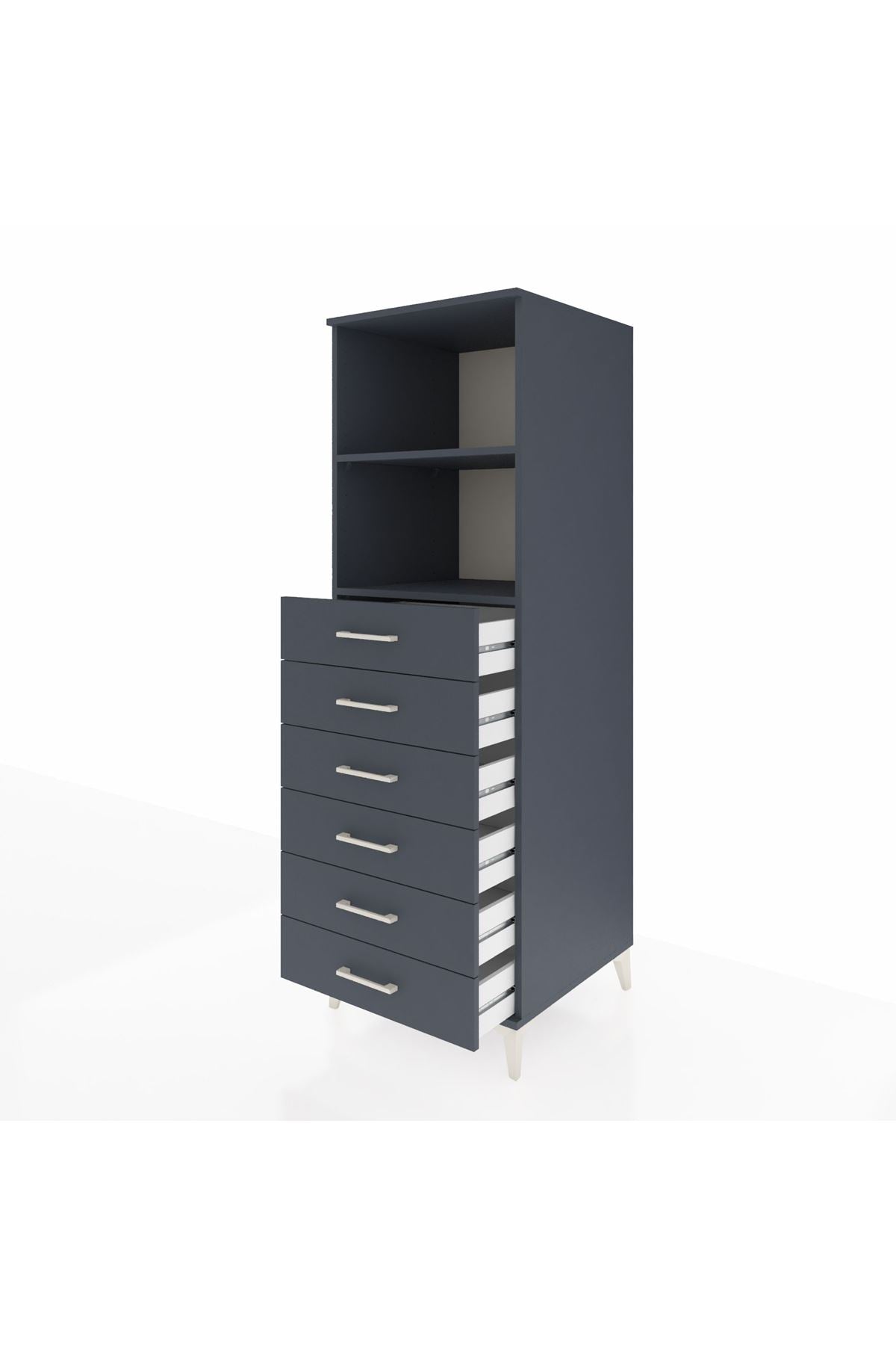 Kronos Dolap 2 Raflı 6 Çekmeceli 60x59x182 Antrasit-Antrasit