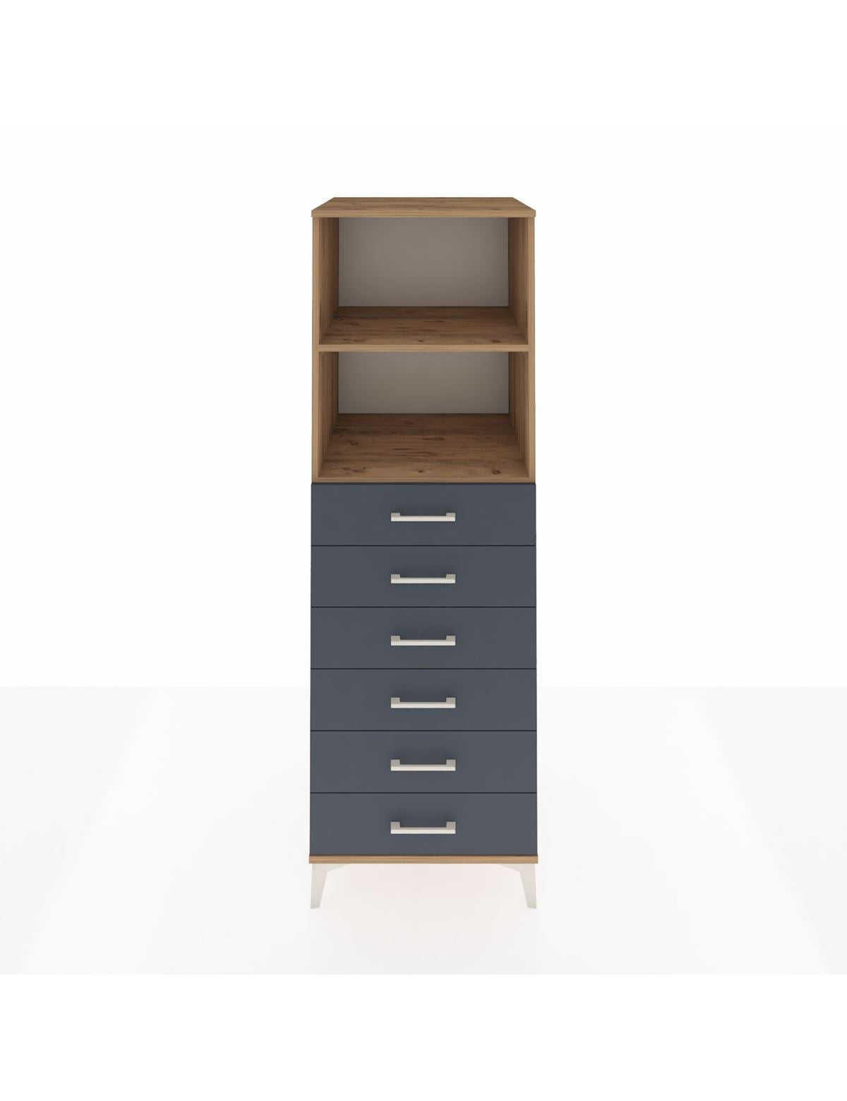 Kronos Dolap 2 Raflı 6 Çekmeceli 60x59x182 Çam-Antrasit