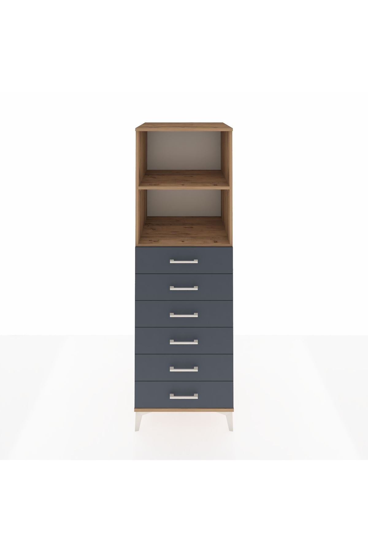 Kronos Dolap 2 Raflı 6 Çekmeceli 60x59x182 Çam-Antrasit