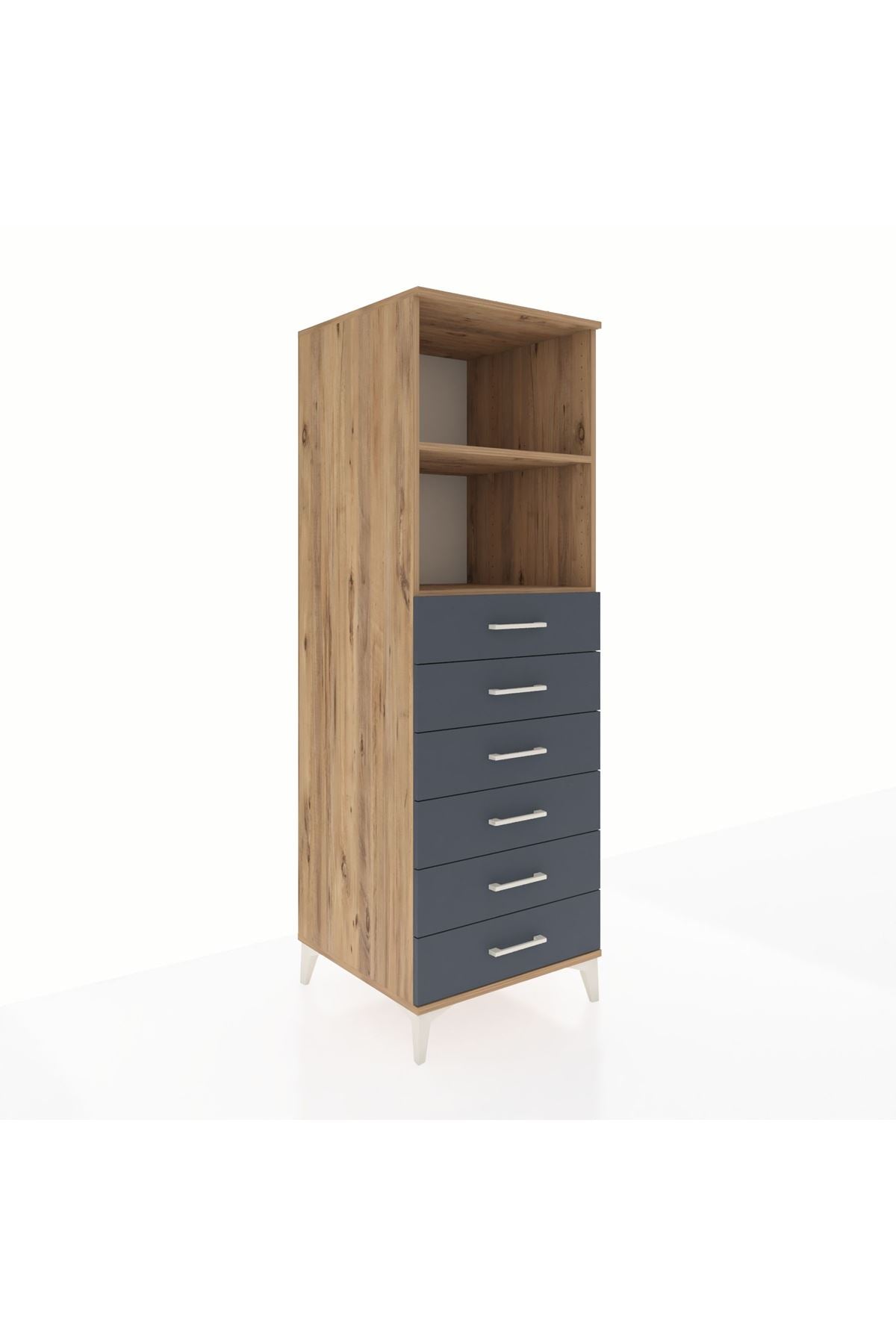 Kronos Dolap 2 Raflı 6 Çekmeceli 60x59x182 Çam-Antrasit