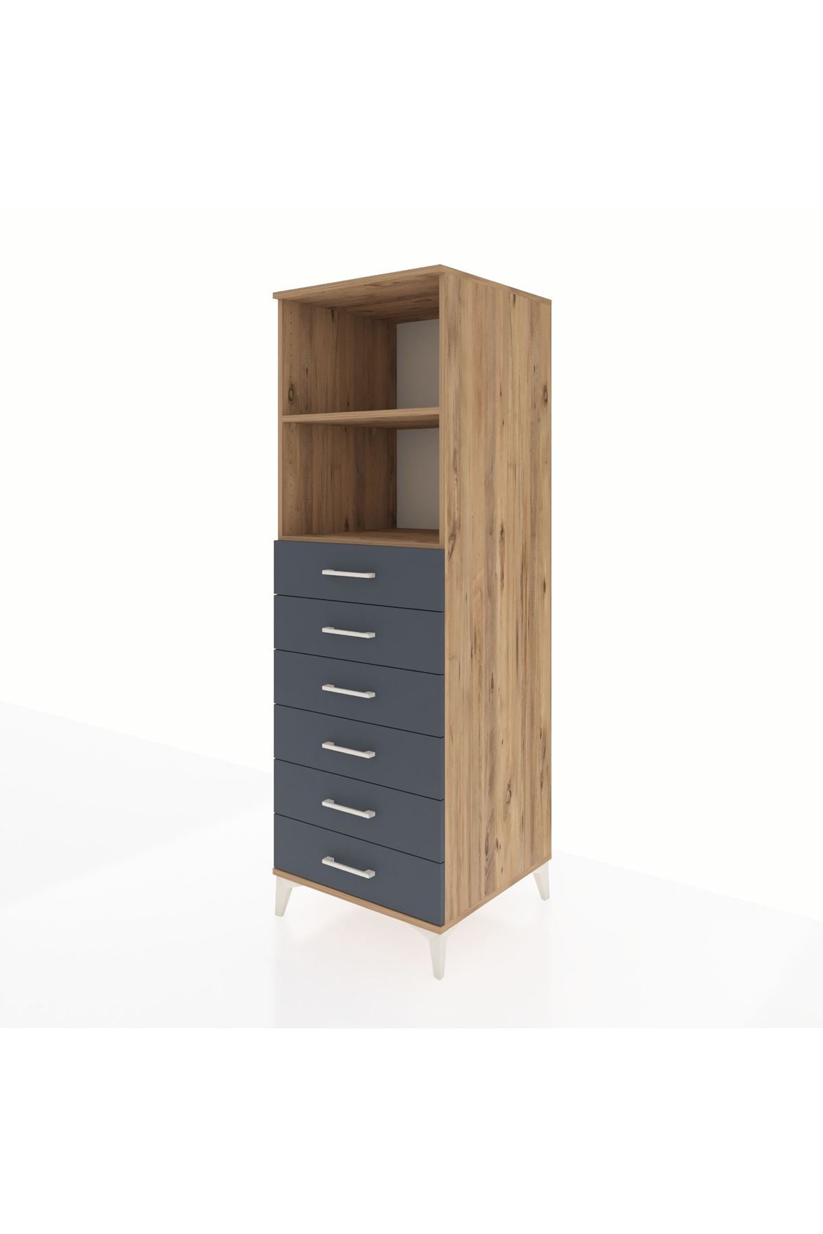 Kronos Dolap 2 Raflı 6 Çekmeceli 60x59x182 Çam-Antrasit