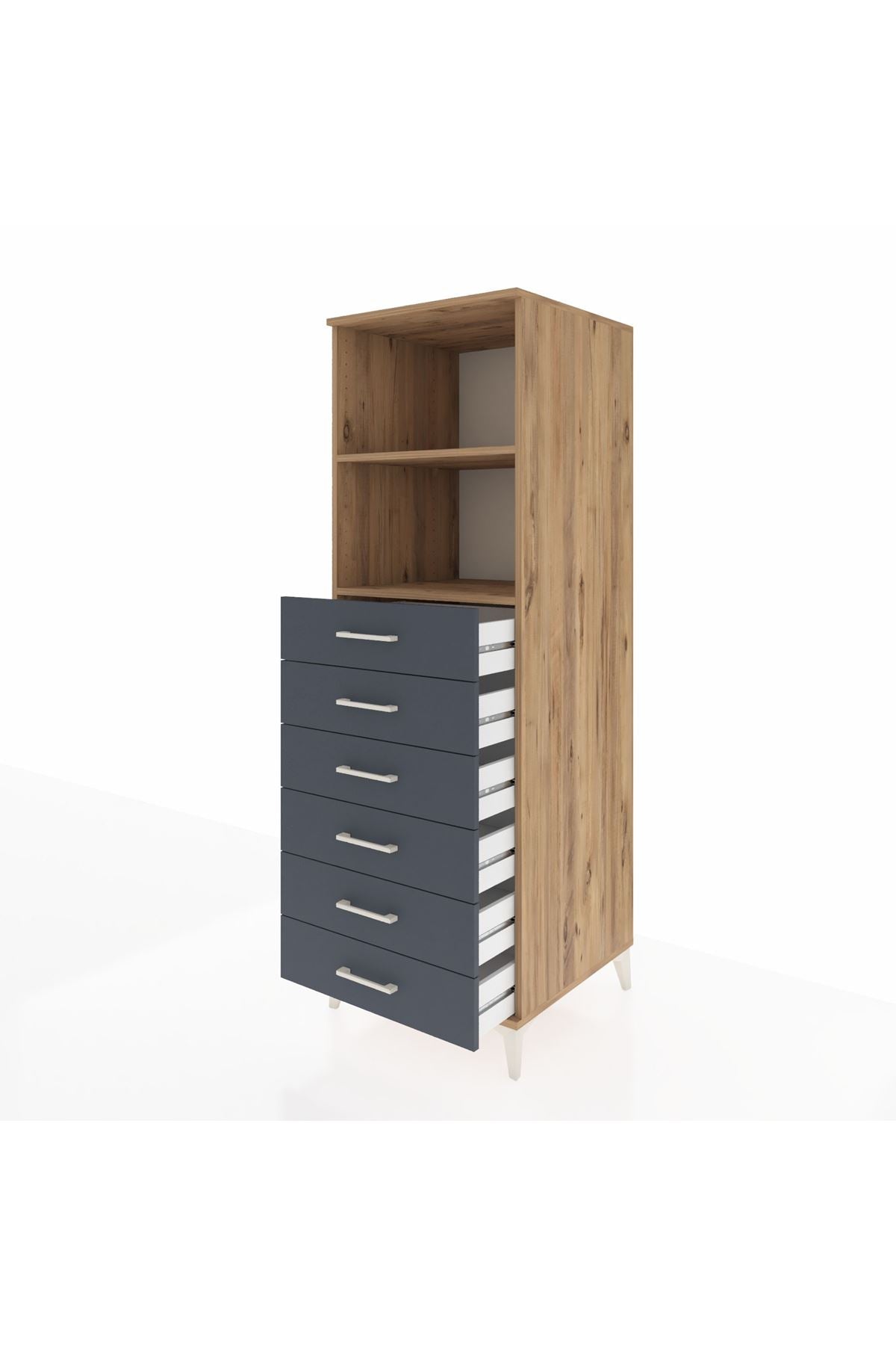 Kronos Dolap 2 Raflı 6 Çekmeceli 60x59x182 Çam-Antrasit