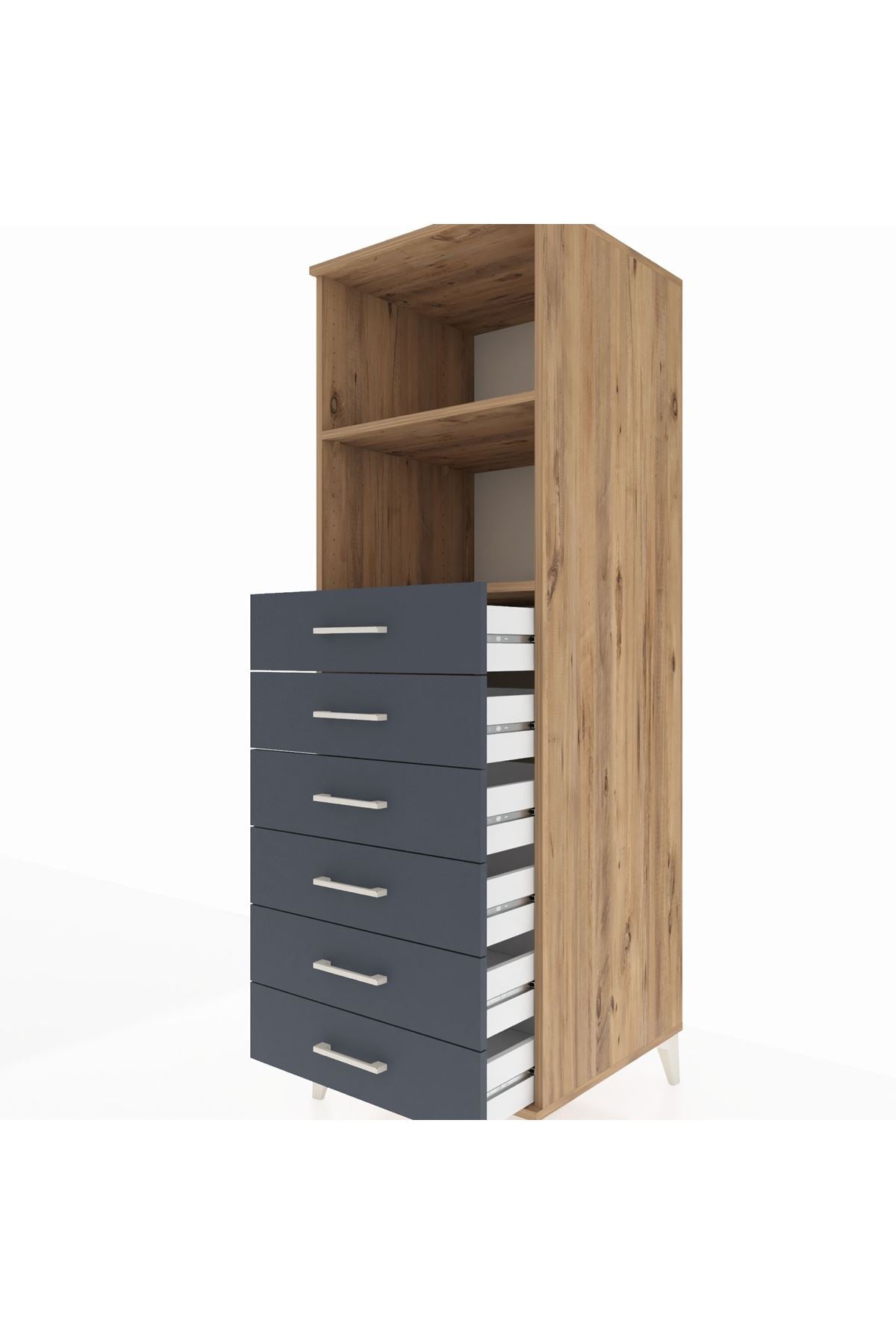 Kronos Dolap 2 Raflı 6 Çekmeceli 60x59x182 Çam-Antrasit