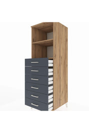 Kronos Dolap 2 Raflı 6 Çekmeceli 60x59x182 Çam-Antrasit