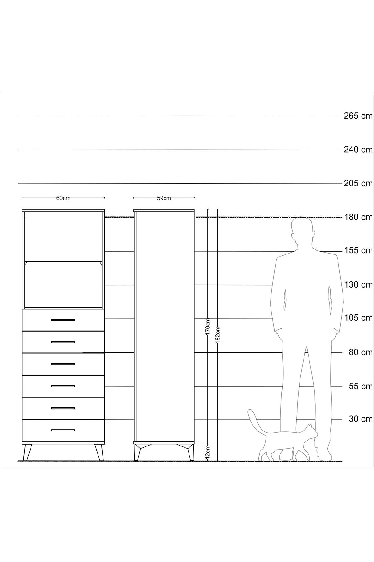 Kronos Dolap 2 Raflı 6 Çekmeceli 60x59x182 Çam-Antrasit
