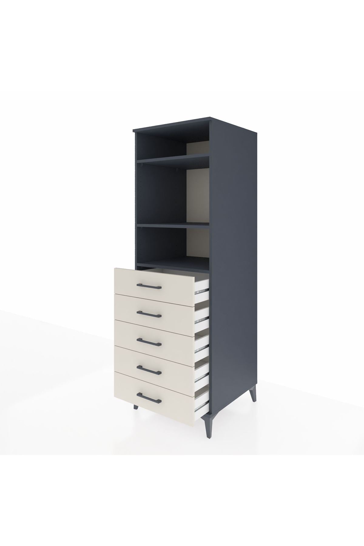 Kronos Dolap 3 Raflı 5 Çekmeceli 60x59x182 Antrasit-Aytaşı