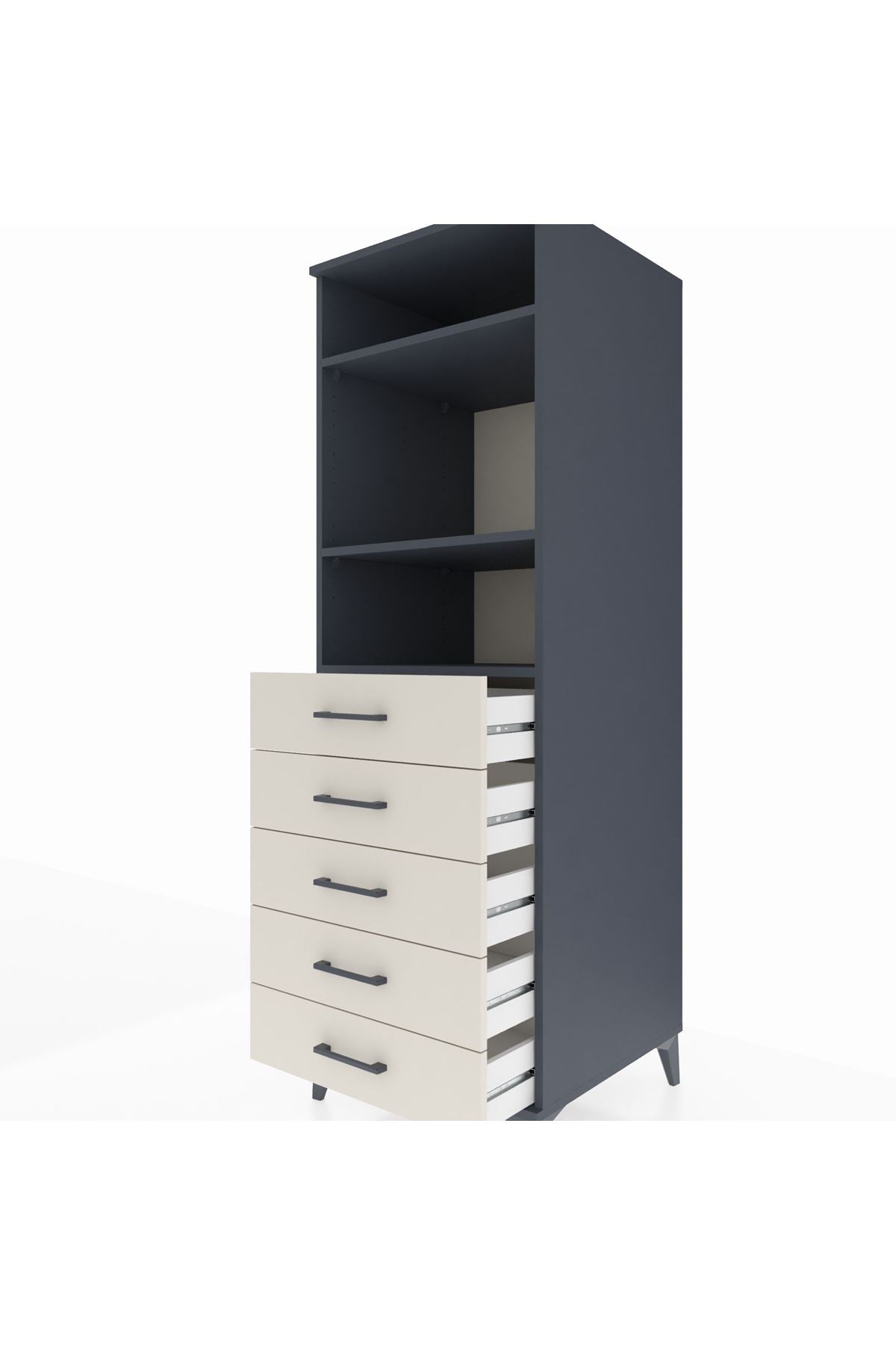 Kronos Dolap 3 Raflı 5 Çekmeceli 60x59x182 Antrasit-Aytaşı