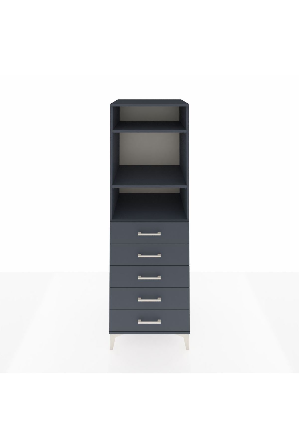 Kronos Dolap 3 Raflı 5 Çekmeceli 60x59x182 Antrasit-Antrasit