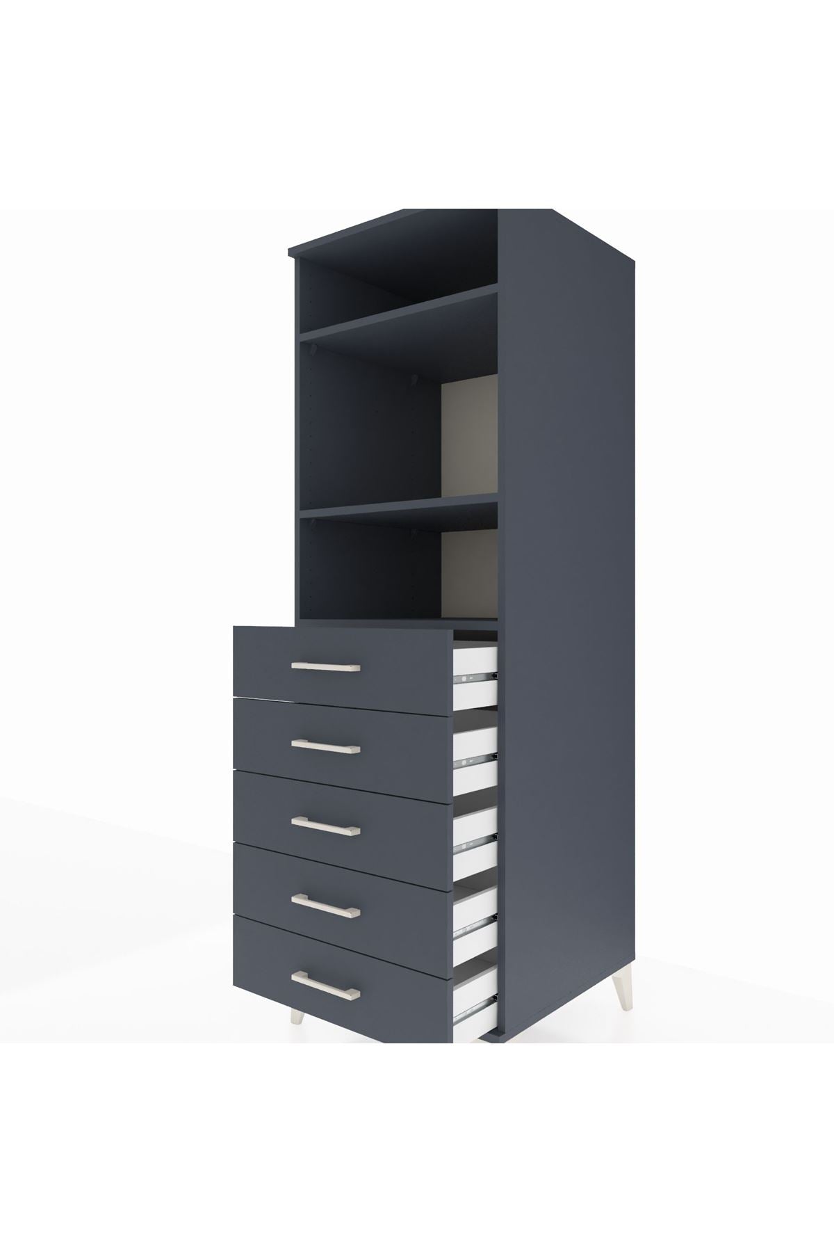 Kronos Dolap 3 Raflı 5 Çekmeceli 60x59x182 Antrasit-Antrasit