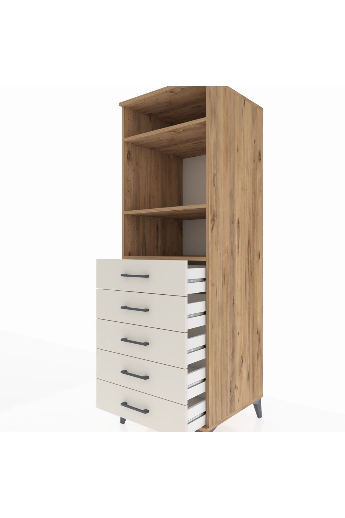 Kronos Dolap 3 Raflı 5 Çekmeceli 60x59x182 Çam-Aytaşı