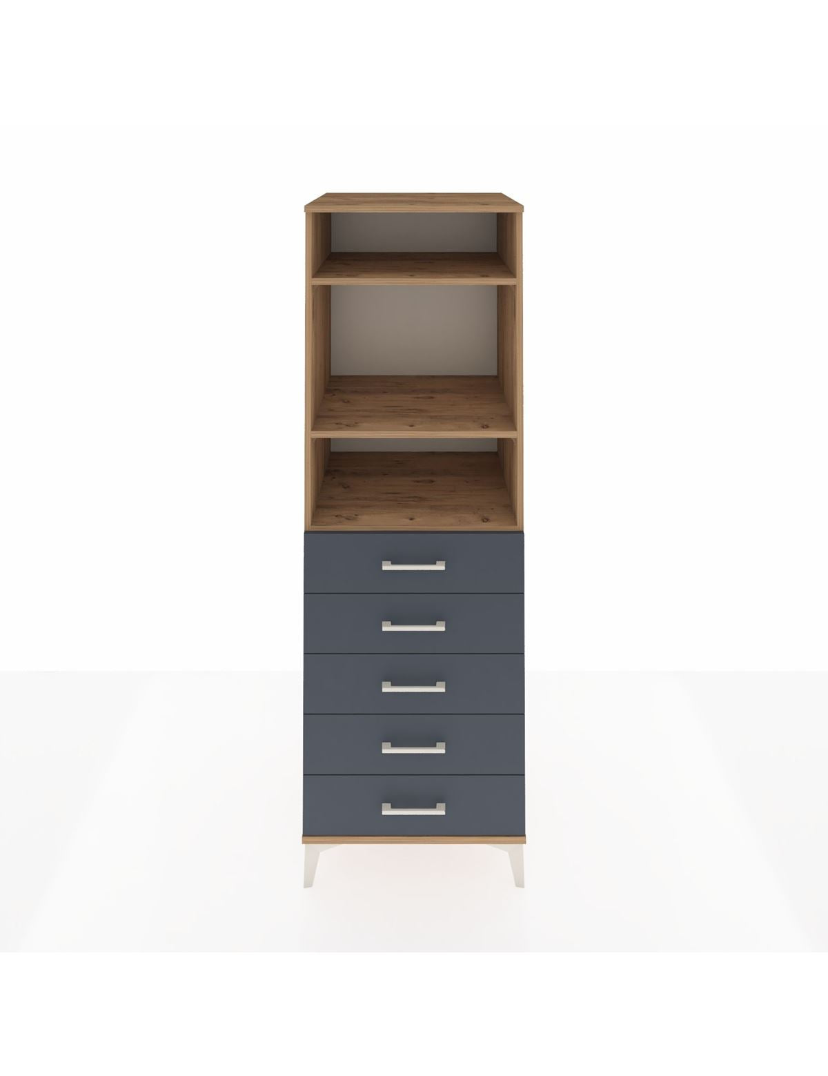 Kronos Dolap 3 Raflı 5 Çekmeceli 60x59x182 Çam-Antrasit