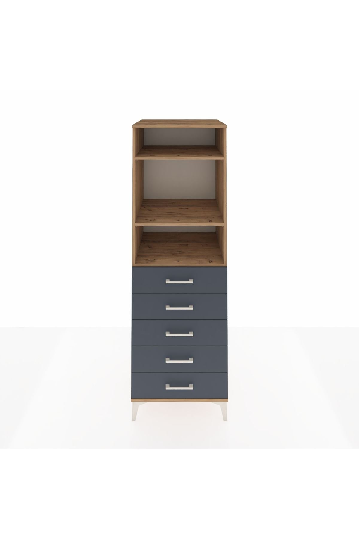 Kronos Dolap 3 Raflı 5 Çekmeceli 60x59x182 Çam-Antrasit