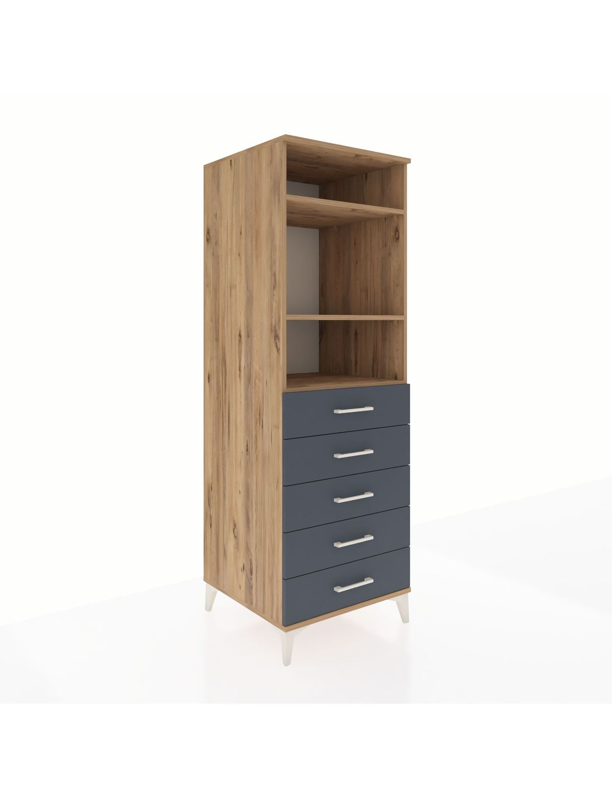 Kronos Dolap 3 Raflı 5 Çekmeceli 60x59x182 Çam-Antrasit