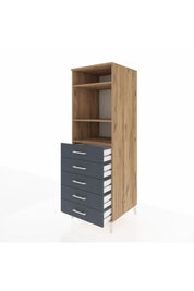 Kronos Dolap 3 Raflı 5 Çekmeceli 60x59x182 Çam-Antrasit