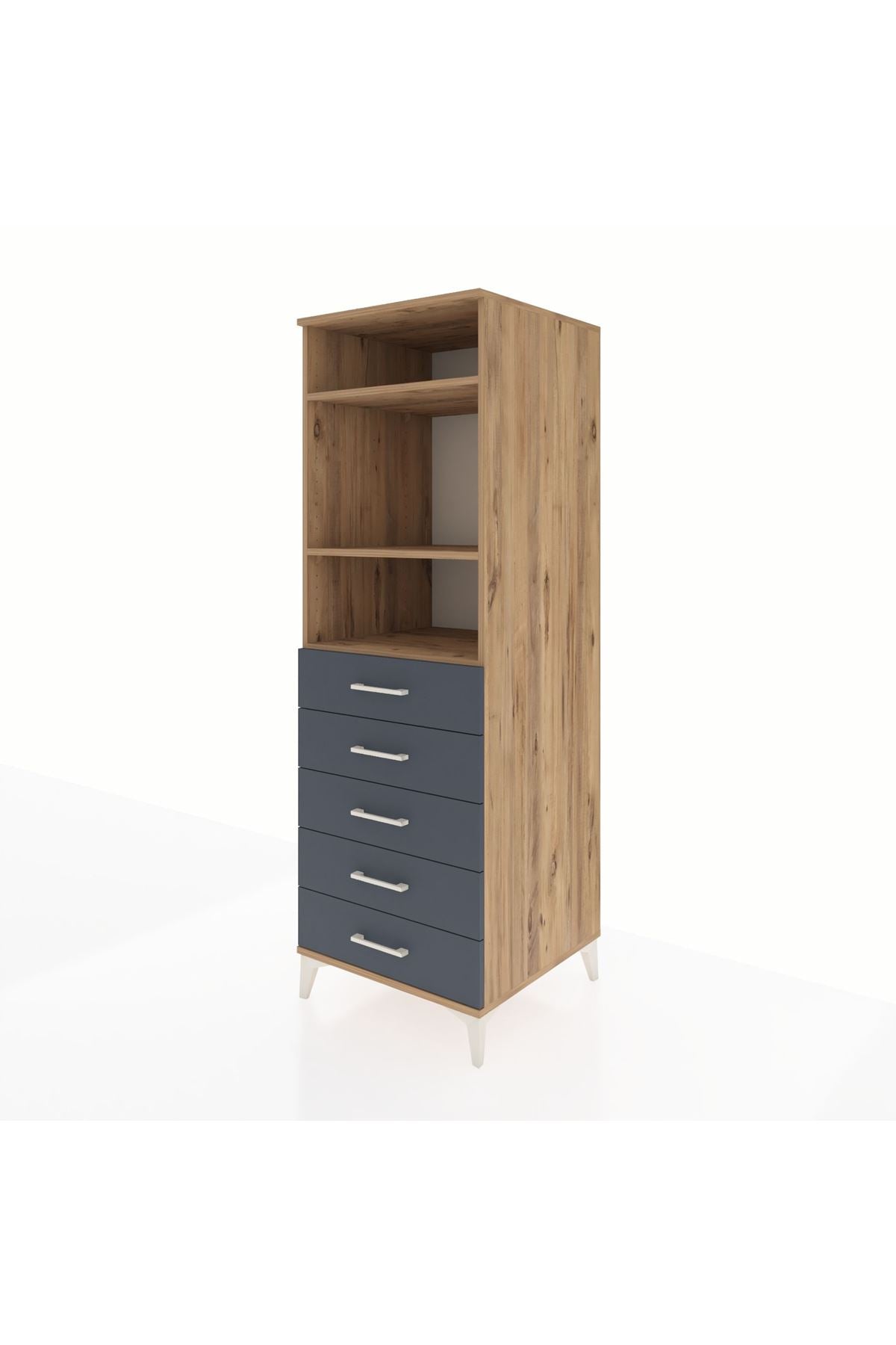 Kronos Dolap 3 Raflı 5 Çekmeceli 60x59x182 Çam-Antrasit