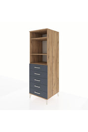 Kronos Dolap 3 Raflı 5 Çekmeceli 60x59x182 Çam-Antrasit