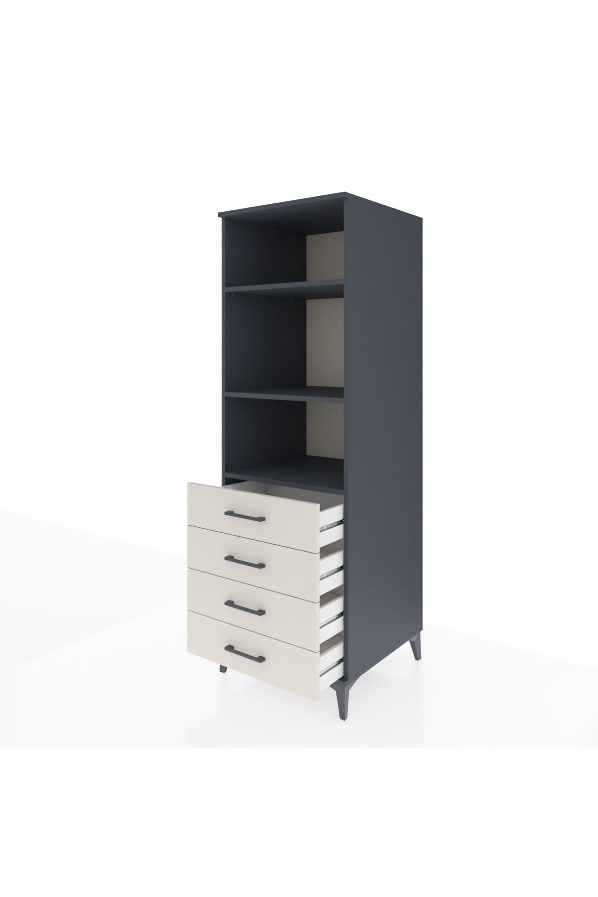 Kronos Dolap 3 Raflı 4 Çekmeceli 60x59x182 Antrasit-Aytaşı