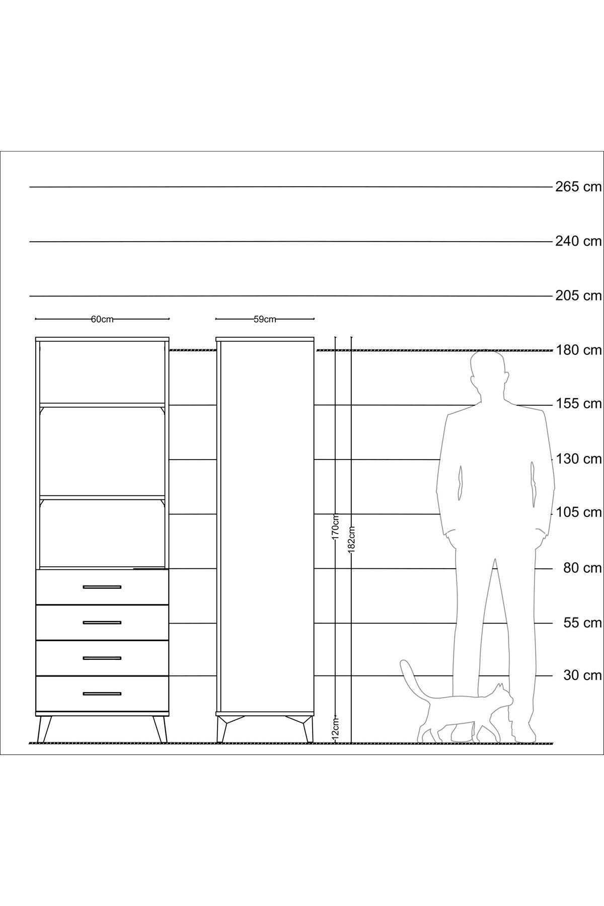 Kronos Dolap 3 Raflı 4 Çekmeceli 60x59x182 Antrasit-Aytaşı