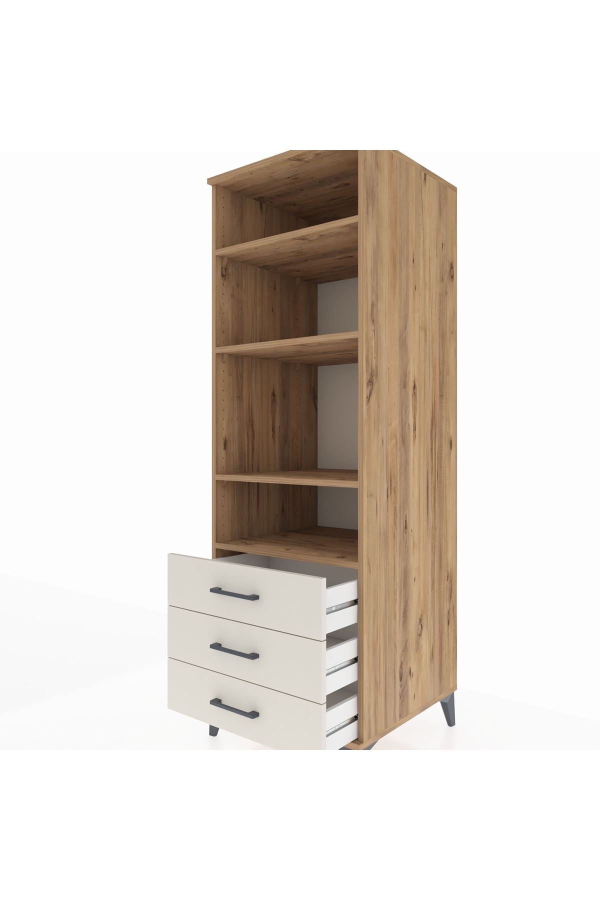 Kronos Dolap 4 Raflı 3 Çekmeceli 60x59x182 Çam-Aytaşı