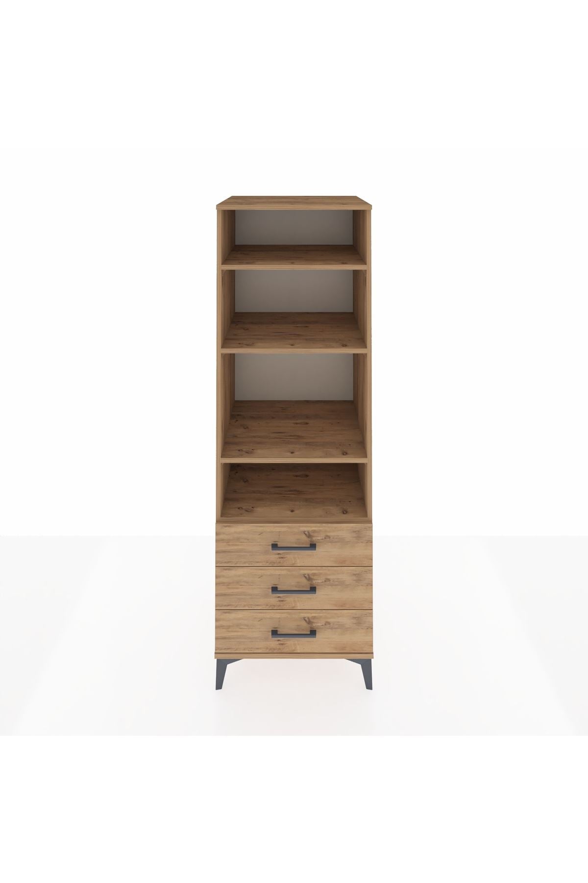 Kronos Dolap 4 Raflı 3 Çekmeceli 60x59x182 Çam-Çam