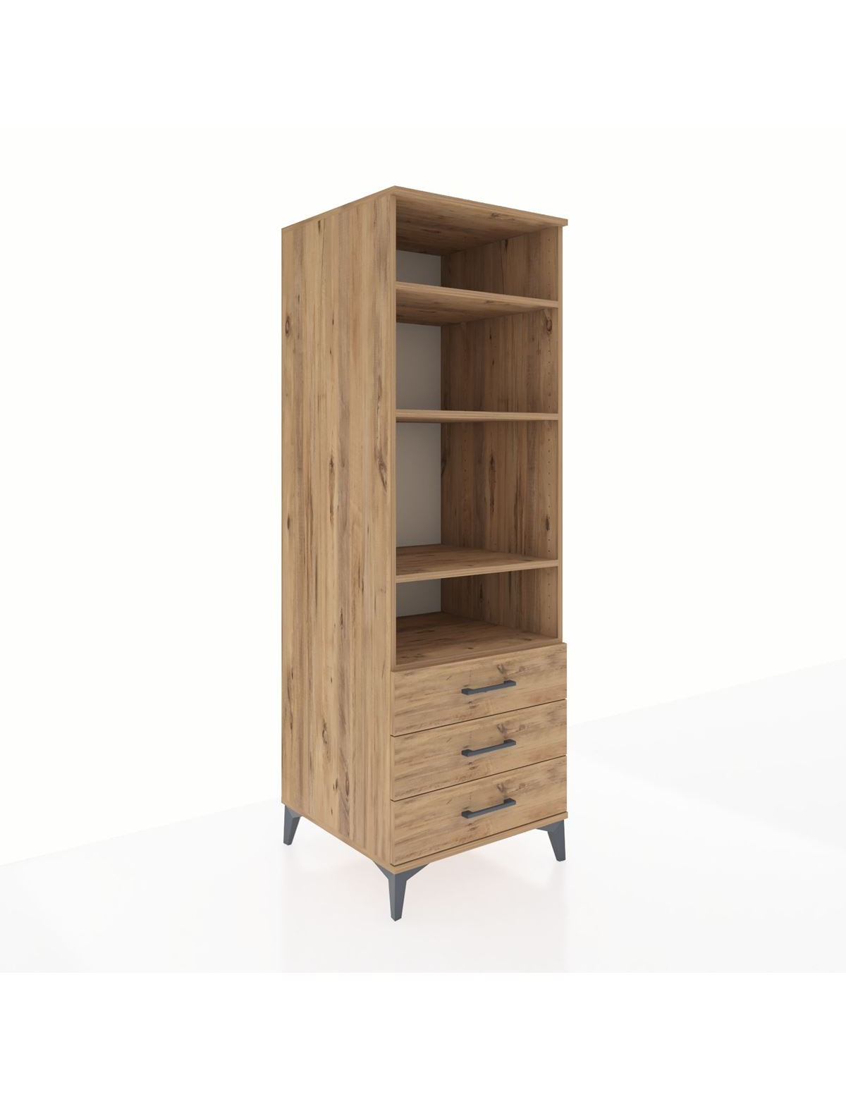 Kronos Dolap 4 Raflı 3 Çekmeceli 60x59x182 Çam-Çam