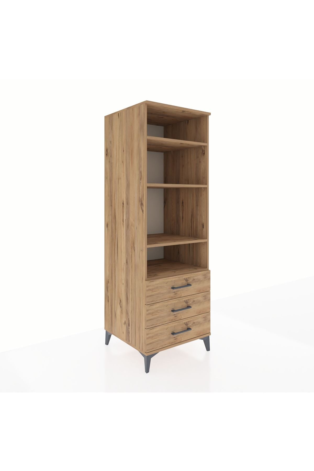 Kronos Dolap 4 Raflı 3 Çekmeceli 60x59x182 Çam-Çam