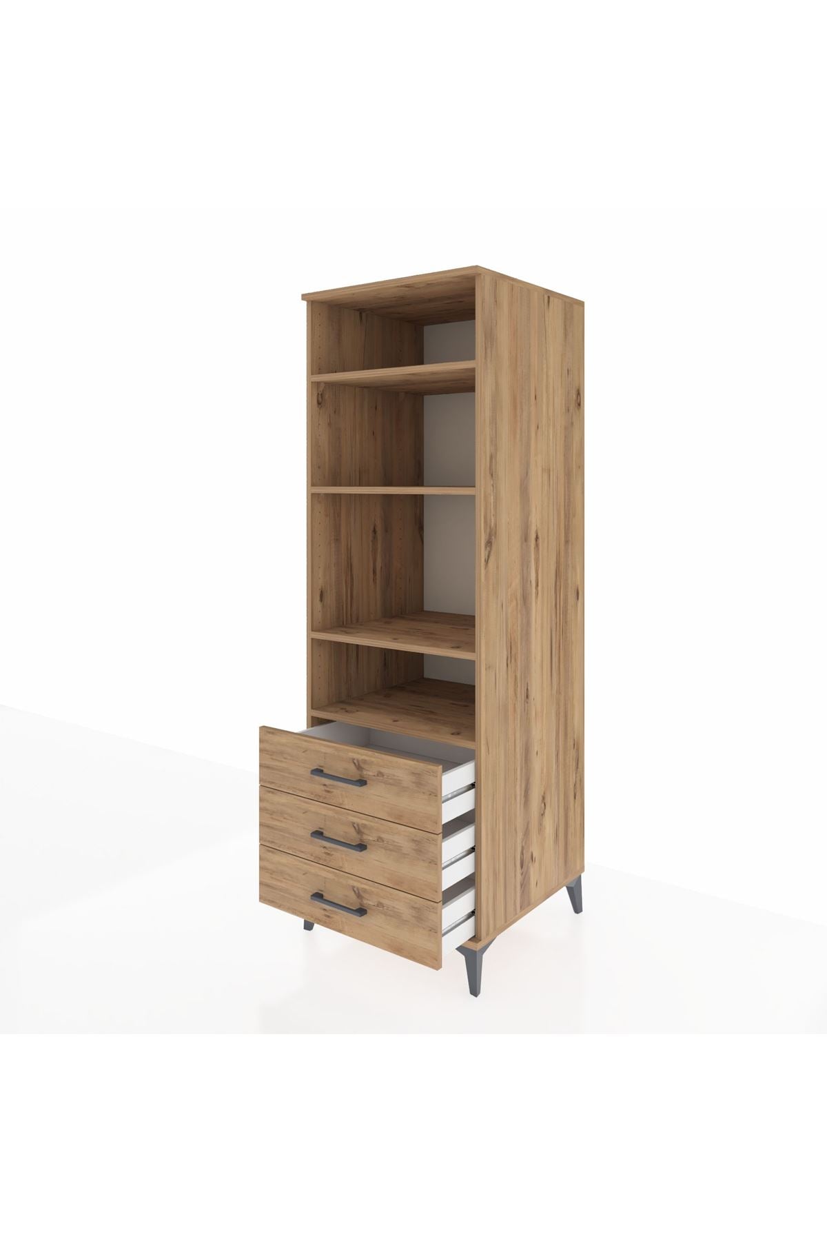 Kronos Dolap 4 Raflı 3 Çekmeceli 60x59x182 Çam-Çam