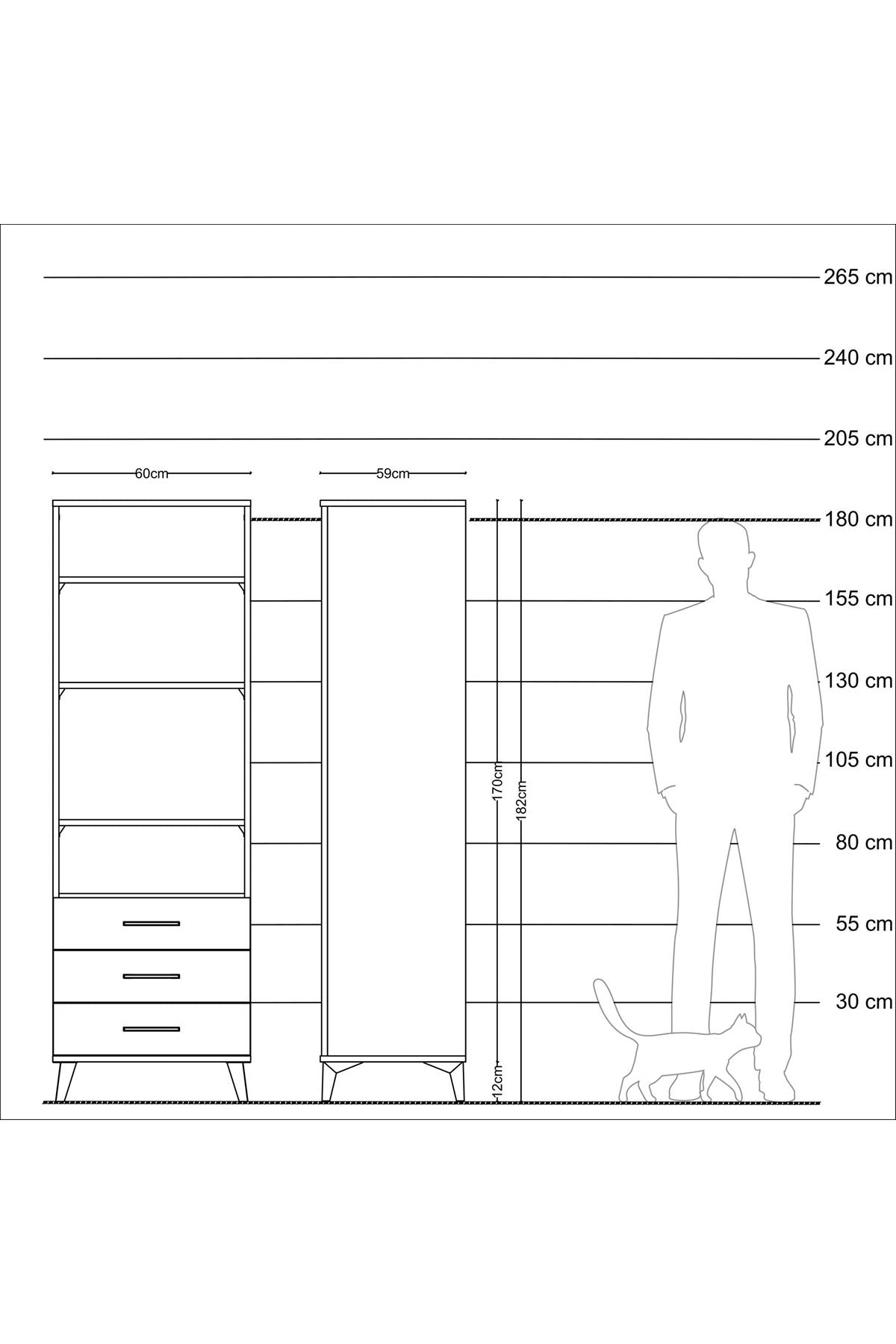 Kronos Dolap 4 Raflı 3 Çekmeceli 60x59x182 Çam-Çam