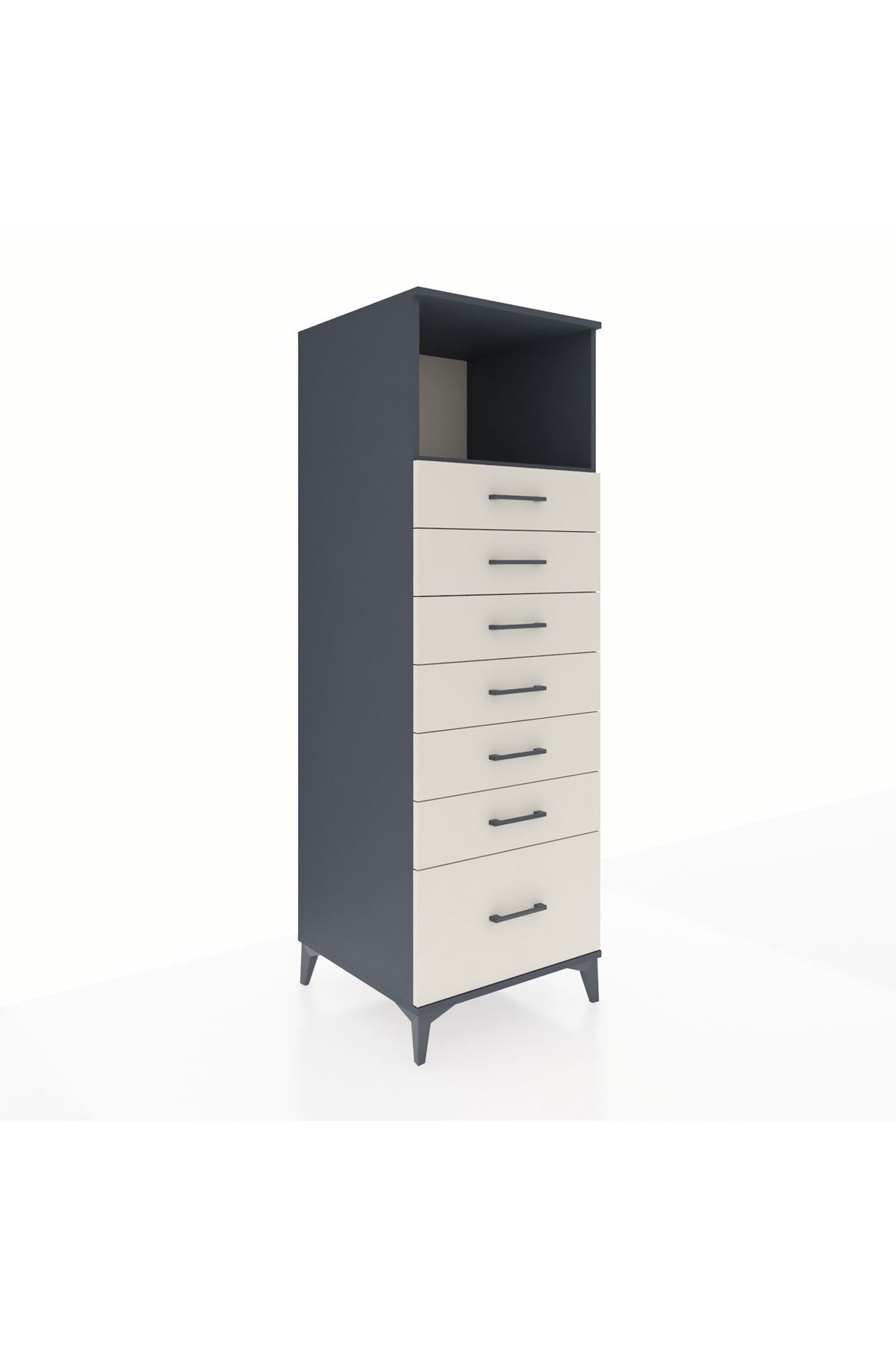 Kronos Dolap Tek Raflı 7 Çekmeceli 60x59x182 Antrasit-Aytaşı