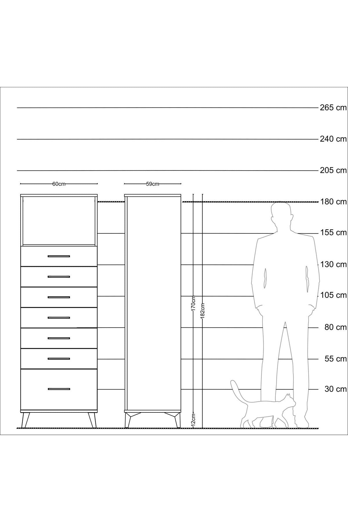 Kronos Dolap Tek Raflı 7 Çekmeceli 60x59x182 Antrasit-Aytaşı