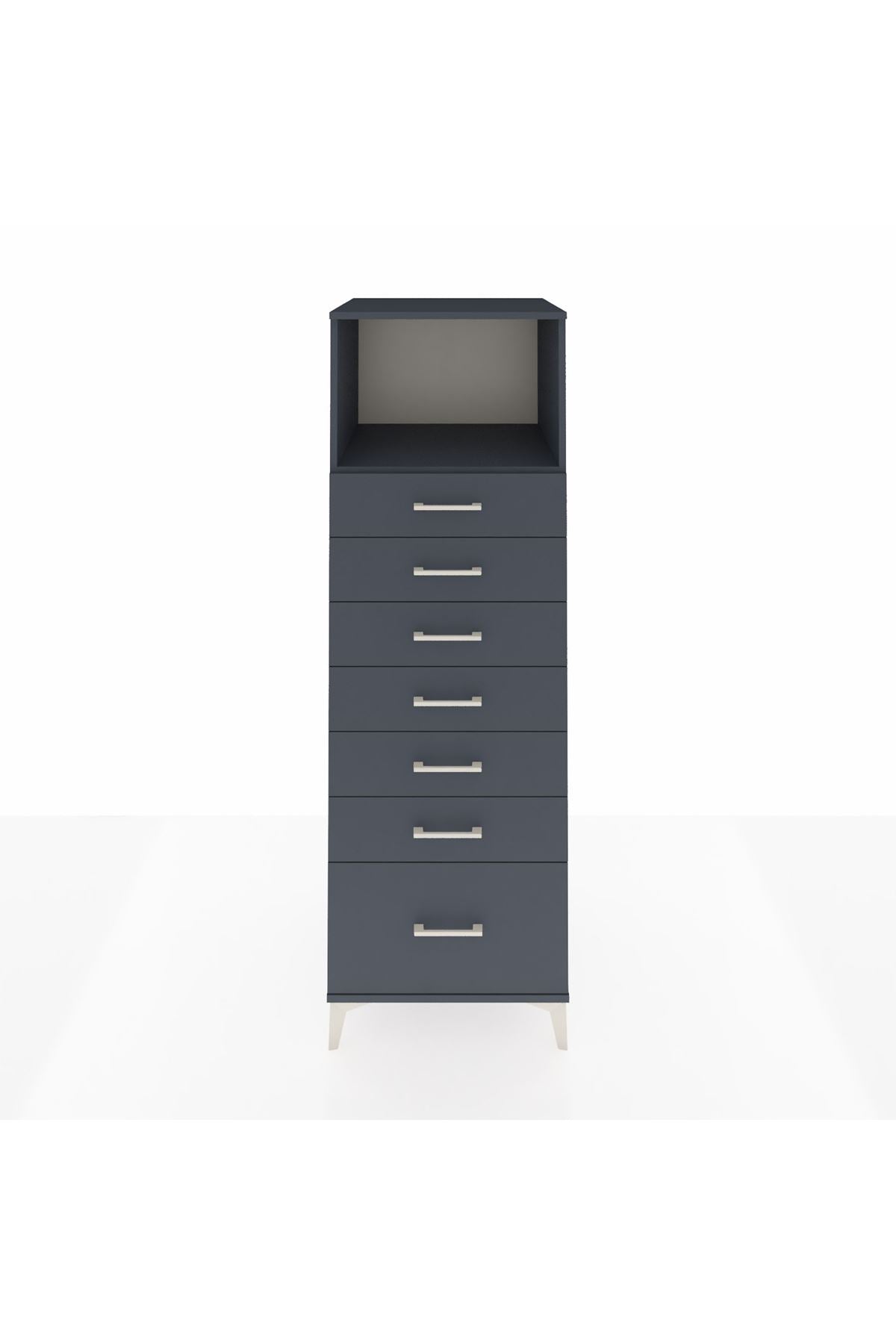 Kronos Dolap Tek Raflı 7 Çekmeceli 60x59x182 Antrasit-Antrasit