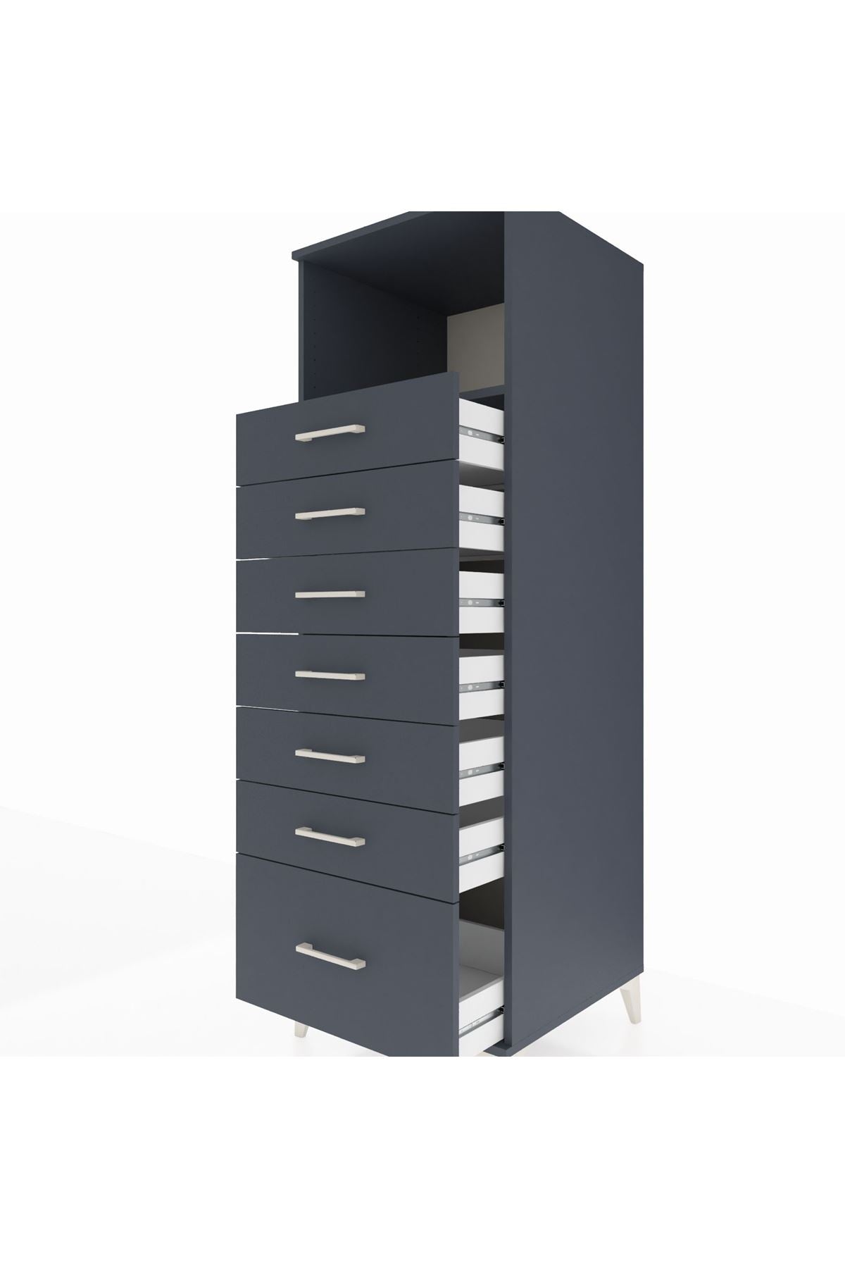 Kronos Dolap Tek Raflı 7 Çekmeceli 60x59x182 Antrasit-Antrasit