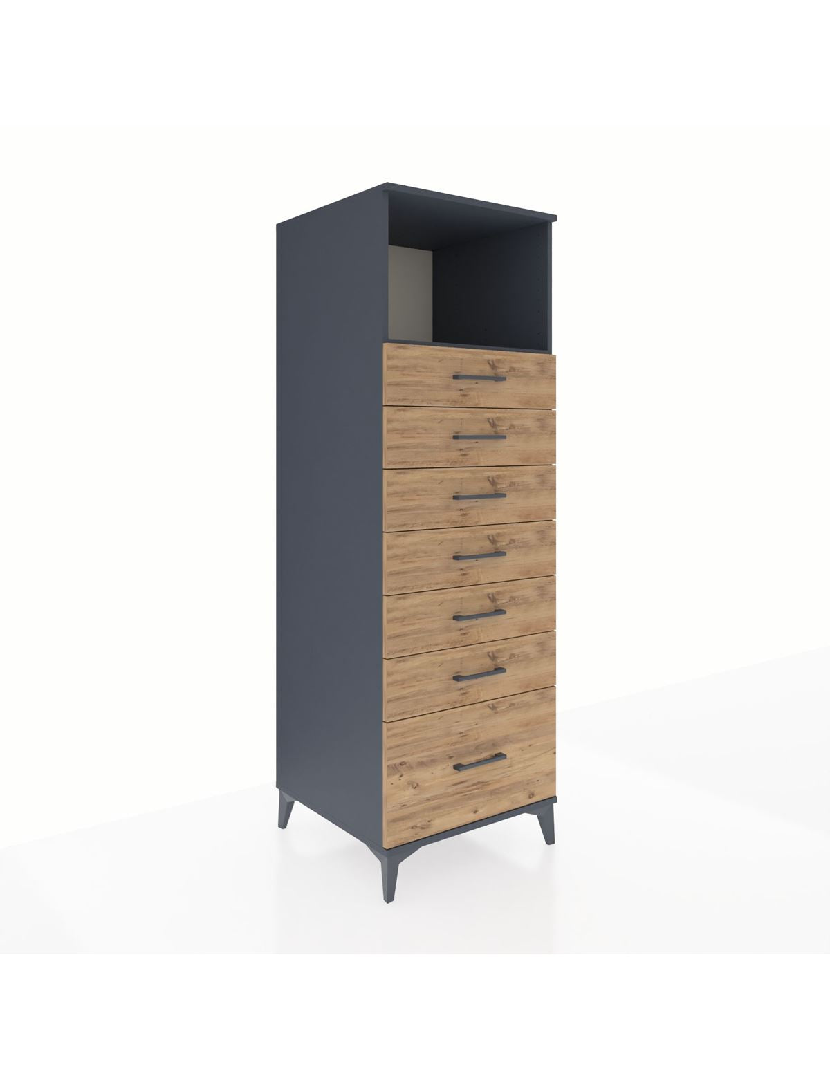 Kronos Dolap Tek Raflı 7 Çekmeceli 60x59x182 Antrasit-Çam