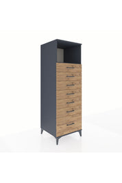 Kronos Dolap Tek Raflı 7 Çekmeceli 60x59x182 Antrasit-Çam