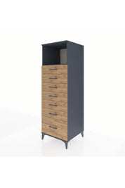 Kronos Dolap Tek Raflı 7 Çekmeceli 60x59x182 Antrasit-Çam