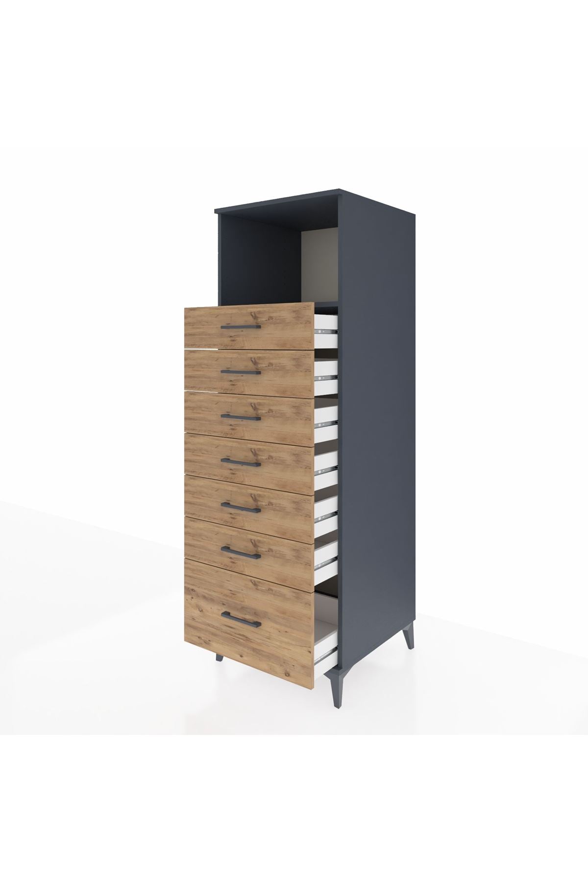 Kronos Dolap Tek Raflı 7 Çekmeceli 60x59x182 Antrasit-Çam