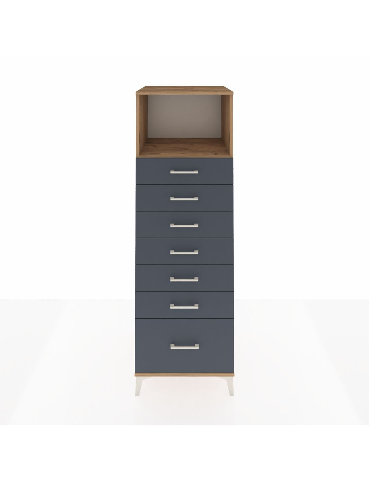 Kronos Dolap Tek Raflı 7 Çekmeceli 60x59x182 Çam-Antrasit