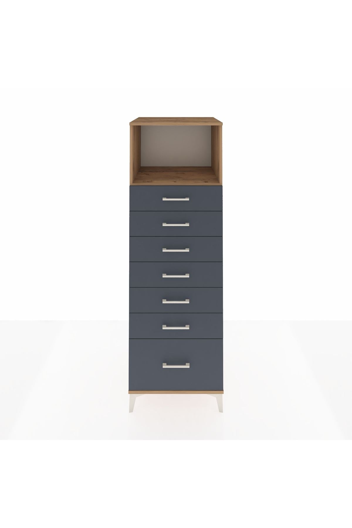 Kronos Dolap Tek Raflı 7 Çekmeceli 60x59x182 Çam-Antrasit