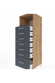 Kronos Dolap Tek Raflı 7 Çekmeceli 60x59x182 Çam-Antrasit