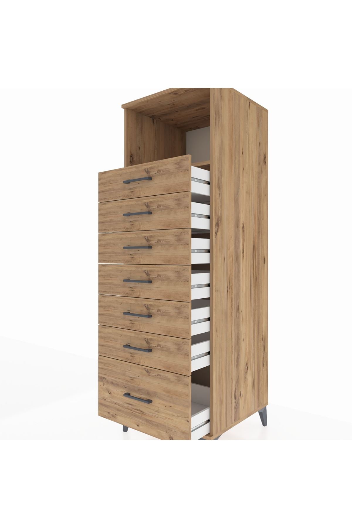 Kronos Dolap Tek Raflı 7 Çekmeceli 60x59x182 Çam-Çam