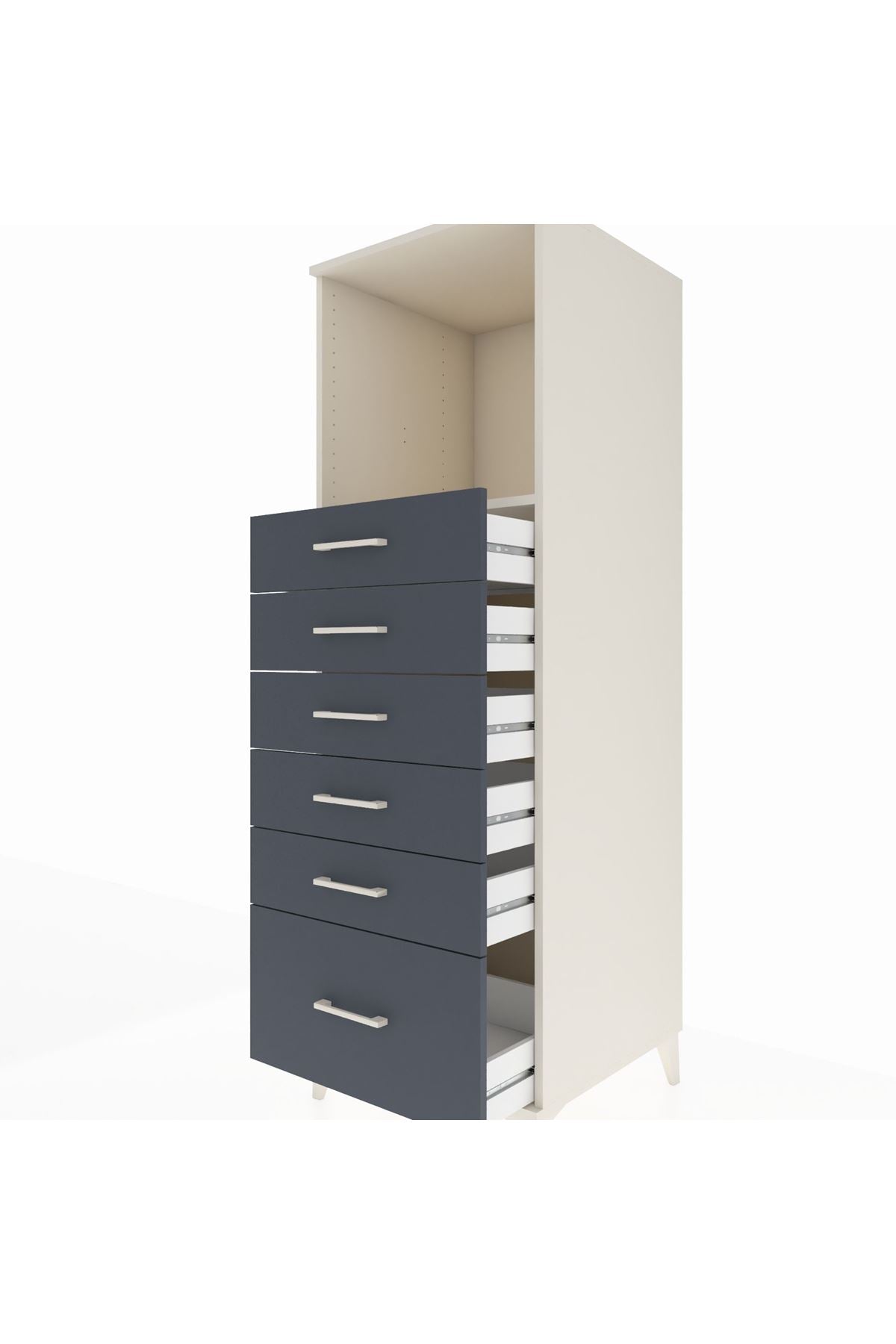 Kronos Dolap Tek Raflı 6 Çekmeceli 60x59x182 Aytaşı-Antrasit