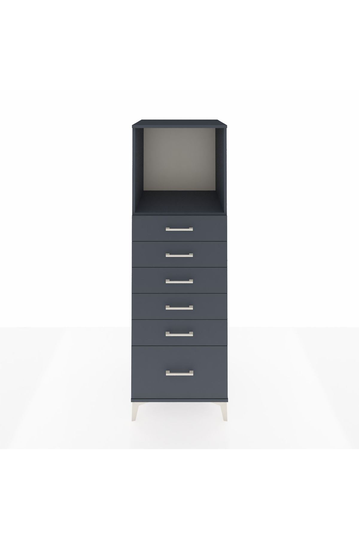 Kronos Dolap Tek Raflı 6 Çekmeceli 60x59x182 Antrasit-Antrasit