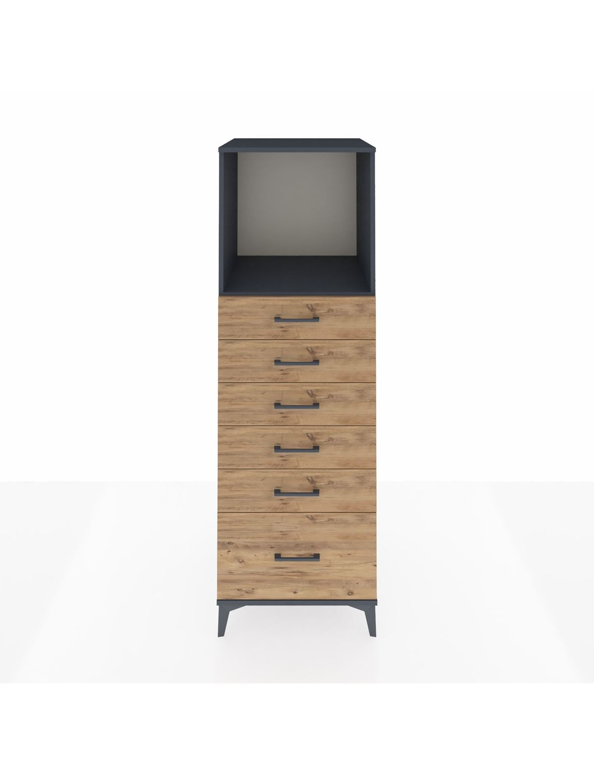 Kronos Dolap Tek Raflı 6 Çekmeceli 60x59x182 Antrasit-Çam