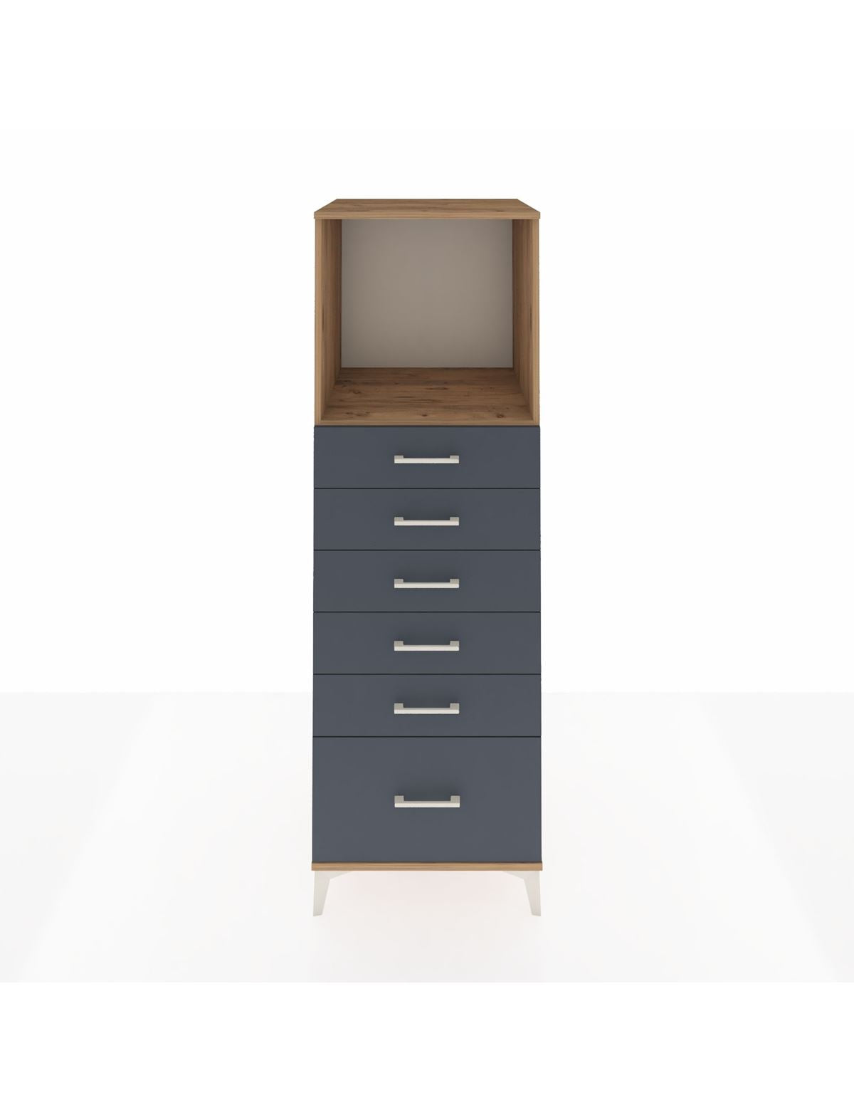 Kronos Dolap Tek Raflı 6 Çekmeceli 60x59x182 Çam-Antrasit