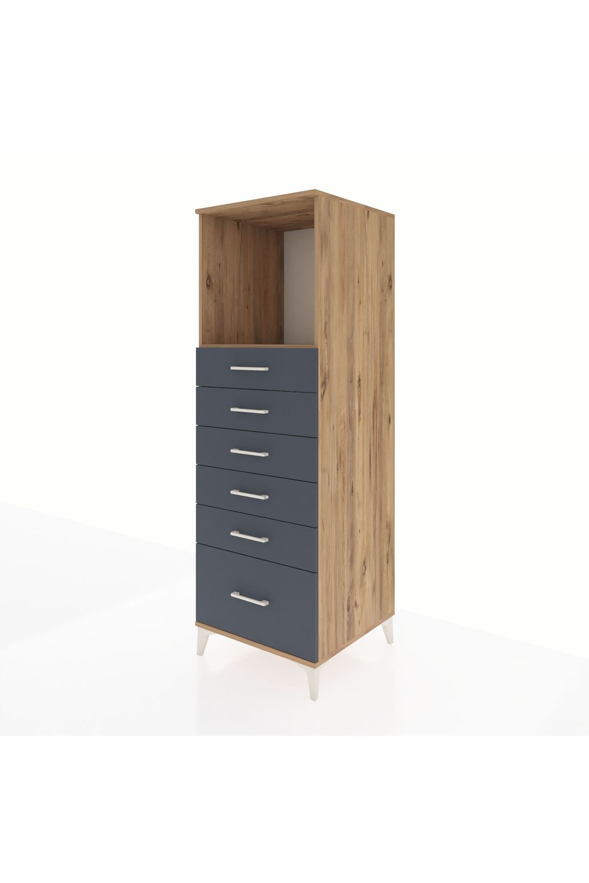 Kronos Dolap Tek Raflı 6 Çekmeceli 60x59x182 Çam-Antrasit