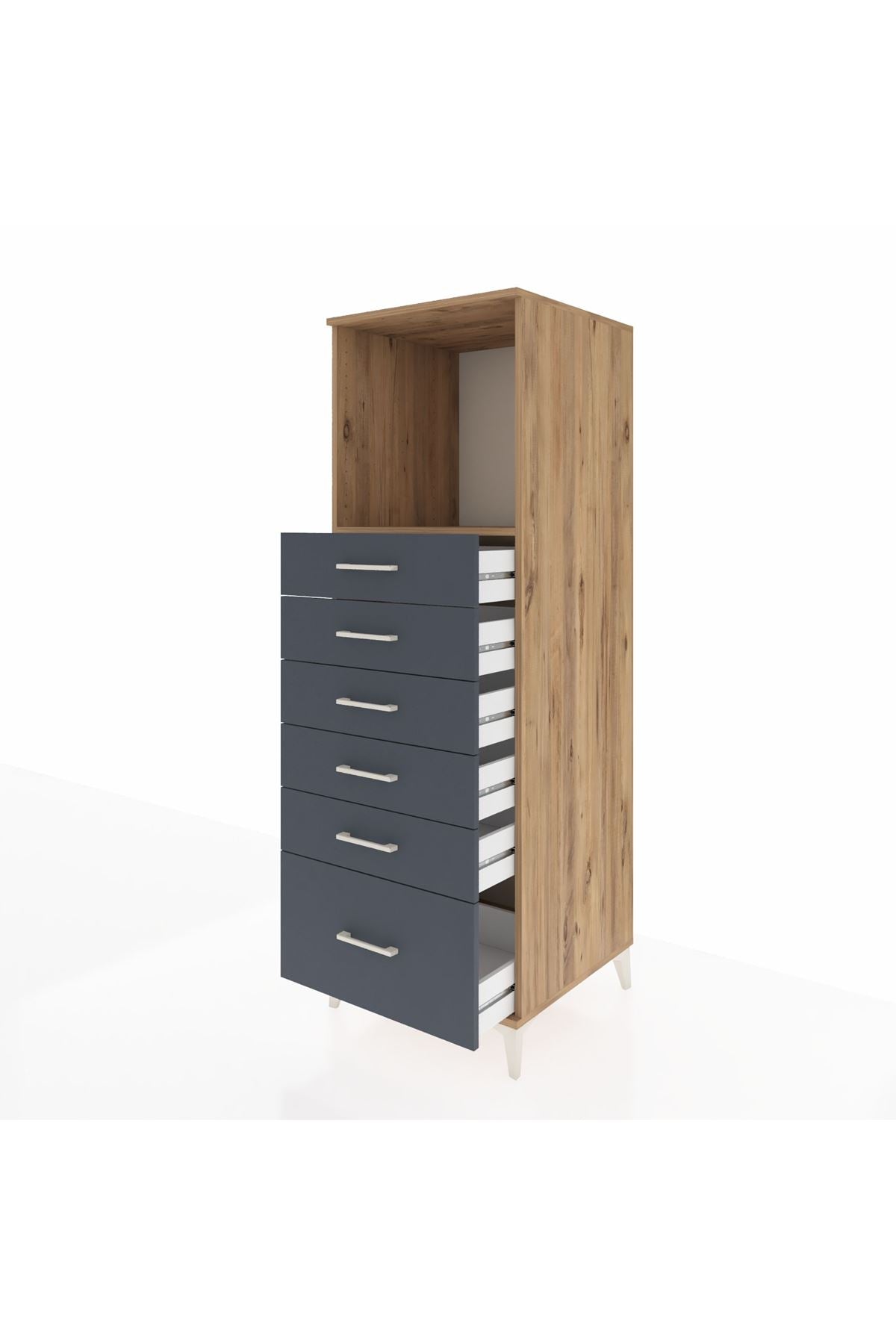 Kronos Dolap Tek Raflı 6 Çekmeceli 60x59x182 Çam-Antrasit