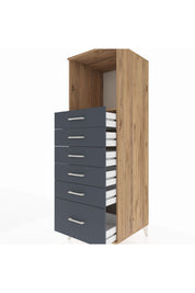 Kronos Dolap Tek Raflı 6 Çekmeceli 60x59x182 Çam-Antrasit